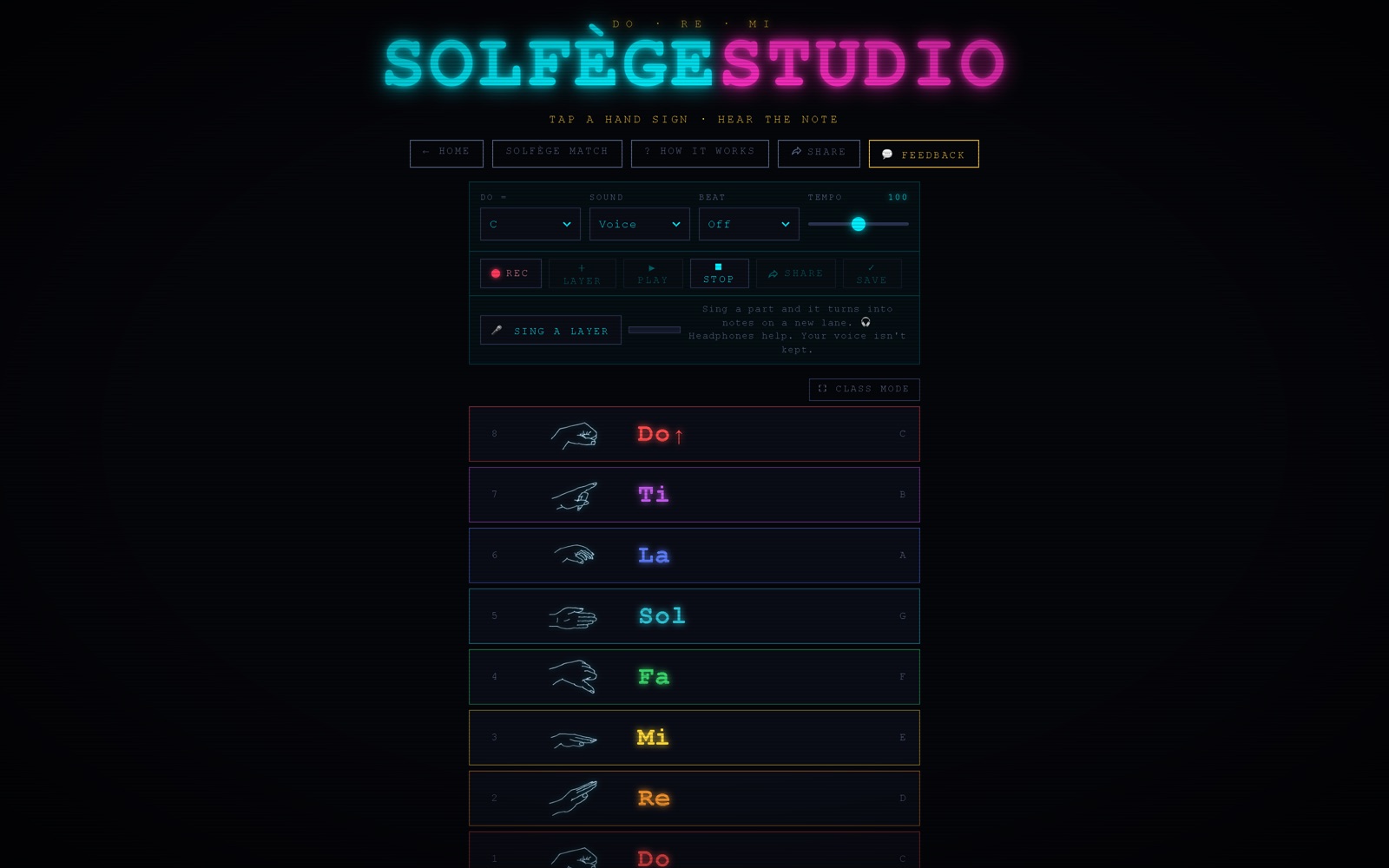 Do-Re-Mi Solfège Studio with Curwen hand signs for each note